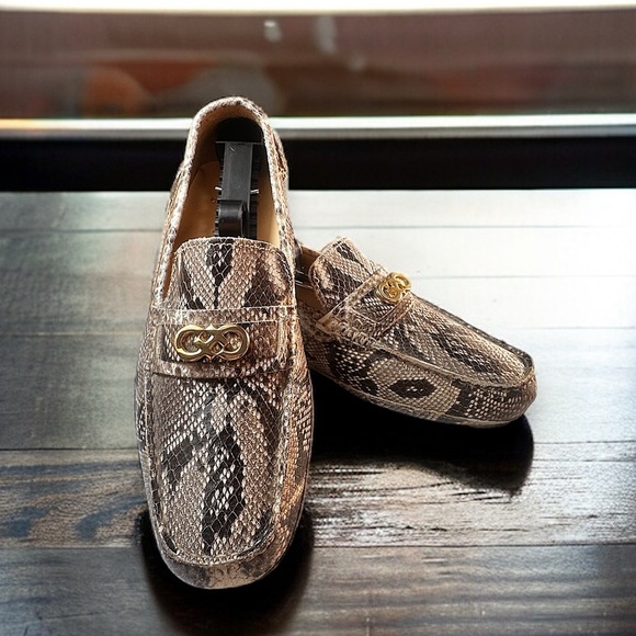 Cole Haan snakeskin gancini logo driver mocs loafers women's 8M - Picture 1 of 4